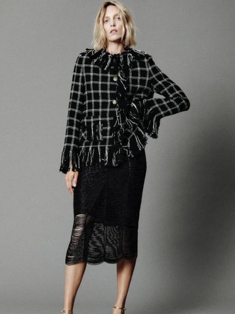ZARA ZW COLLECTION FRINGED PLAID JACKET